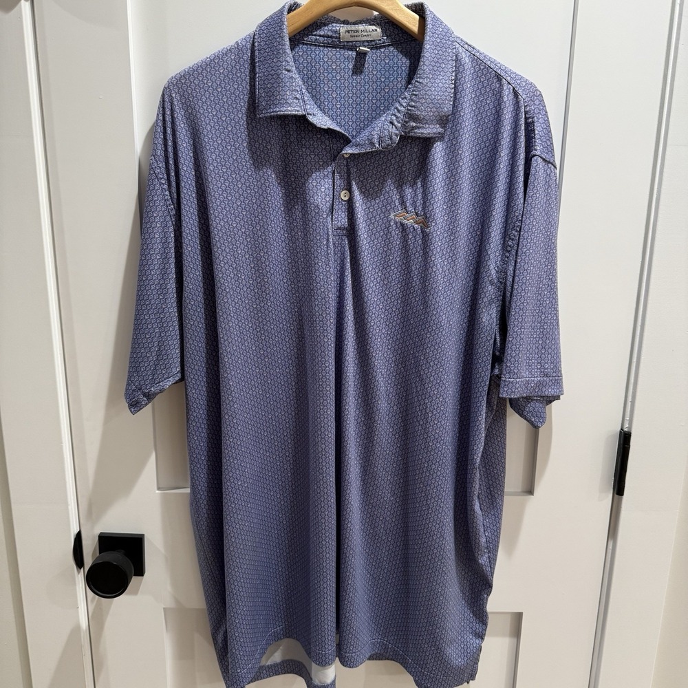 Peter Millar Summer Comfort Polo XXL Martini Glass Print Golf Shirt Blue Logo